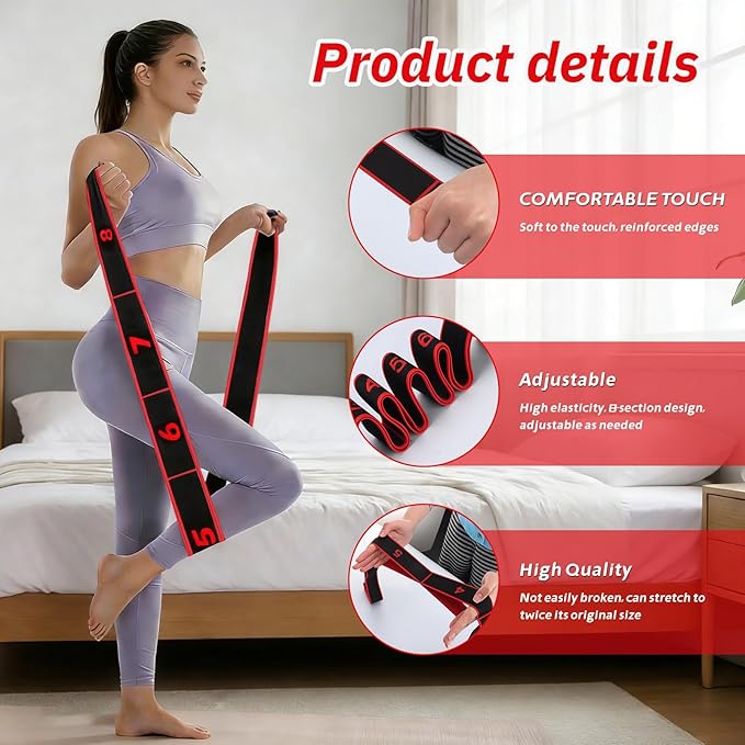 Elastic Exercise Bands with Handles, Adjustable Strength for Home Gym, Stretching, Yoga & Pilates, Non-Slip Puller Straps for Full Body, Glutes & Legs Workout