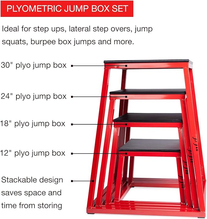 JFIT Plyometric Boxes - Made in Taiwan NO Assembly Required Single - Height Box Set and Adjustable Box Options Plyometric Platform and Jumping Agility Box for Training Conditioning Strength Training