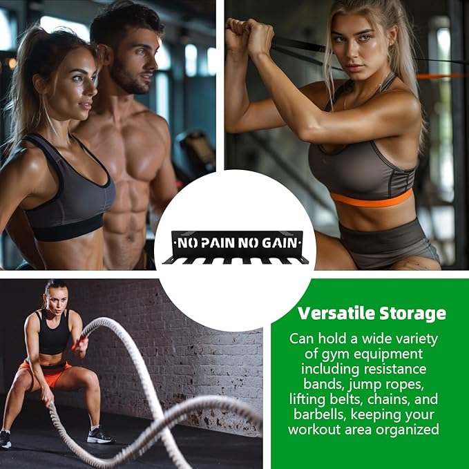 Home Gym Accessories Organization Storage Rack Equipment For Home 8 Hook Wall Hanger Display Gear Barbells Resistance Bands Jump Ropes Lifting Belt Hanger Accessories Hardware Included