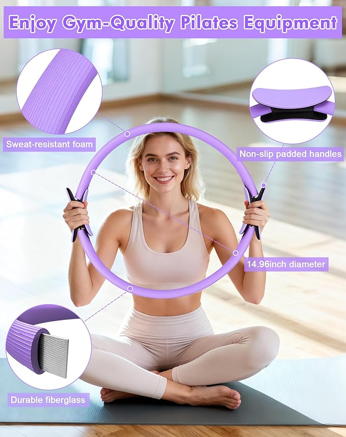 13/15Pcs Pilates Kit for Women, Pilates Equipment for Home Workouts with Magic Circle, Ball, Resistance Bands, Pilates Starter Set for Strength, Toning and Flexibility