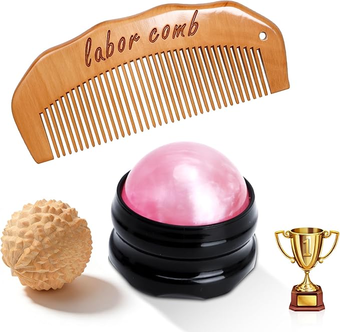 Wooden Labor Comb Birth Comb Massage Ball Acupressure Ball Massage Roller Ball Kit for Women Labor and Delivery Essentials,Designed for Expectant Moms,Labor Pain Relief, Midwife Essential