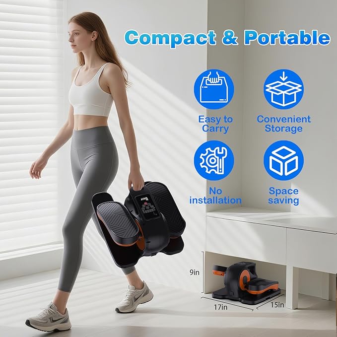 Under Desk Elliptical Machine, Electric Under-Desk Elliptical for Seniors - Mini Elliptical Exercise Equipment for Home with 12-Speed Touch Screen, Remote Control & Reversible Motion