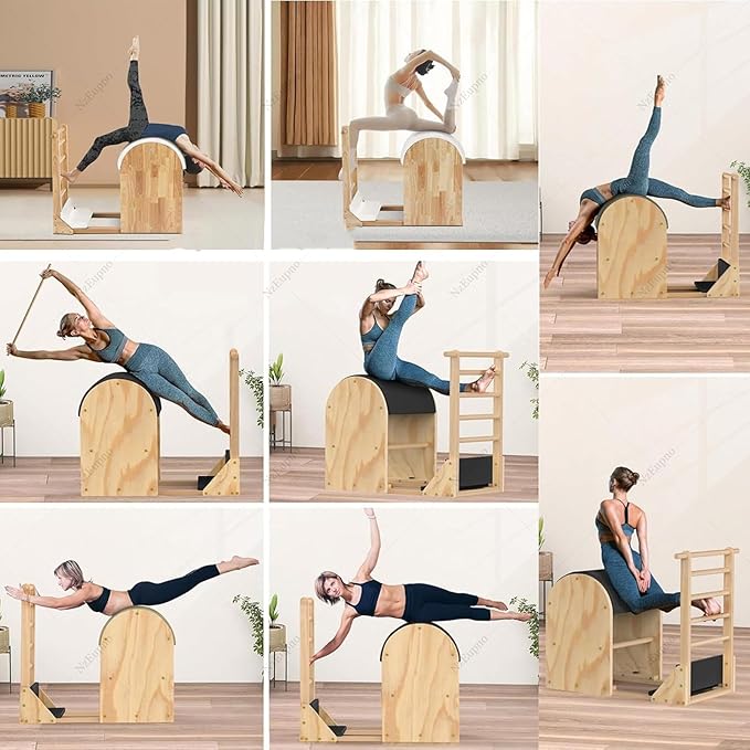 Pilates Ladder Barrel, Wooden Spine Corrector Bucket, Yoga Exercise Equipment for Building Strength and Flexibility, Pilates Reformer Training for Home Gym Body Balance Black