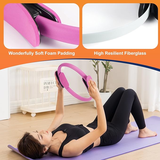 Tsikavo Pilates Ring, Pilates Ring Circle and Ball Set, 12 Inch Magic Circle Pilates Ring,9 Inch Small Exercise Ball,Resistance Bands Set, Home Pilates Equipment for Women