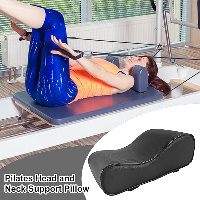 Pilates Head Cushion, Pilate Head and Neck Support Pillow, Black PU Leather Cushion for Pilates Reformer Accessories, Assist Headrest Neck Reformers Support for Home Gym Sports