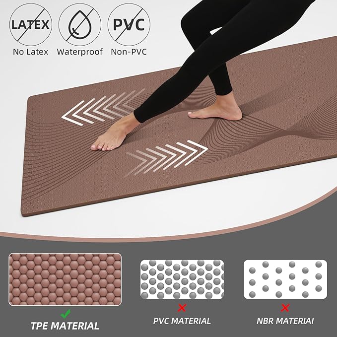 ILILI Yoga Mat, 72x25×0.3 Inch, TPE Exercise Mat, Tear-Resistant, Fitness Yoga Mat with Carrying Strap, Ideal for Yoga, Pilates, Home Workouts, Stretching & All Fitness Routines