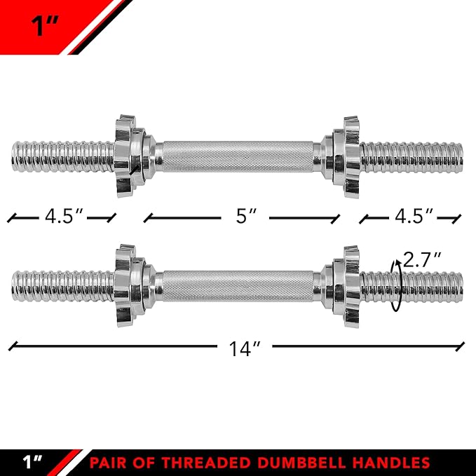 JFIT Threaded Dumbbell Handles, Set of 2, with Star Collars, Fits 1” Standard Plates