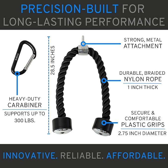 Tricep Rope Cable Attachment, 27" Tricep Pull Down Attachment Carabiner, Rope Attachment for Cable Machine, Gym Rope Attachment, Cable Rope Attachments for Gym, Rope Pull Down Attachment, Triceps Rope