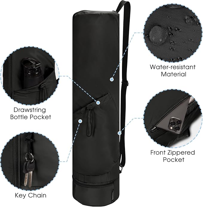 sportsnew Yoga Mat Bag, Full Zip Cargo Yoga Mat Carrier Bag with Drawstring Water Bottle Pocket and Bottom Wet Pocket, Exercise Yoga Mat Carrier Holder Multi-Functional Storage Bag Patent Pending