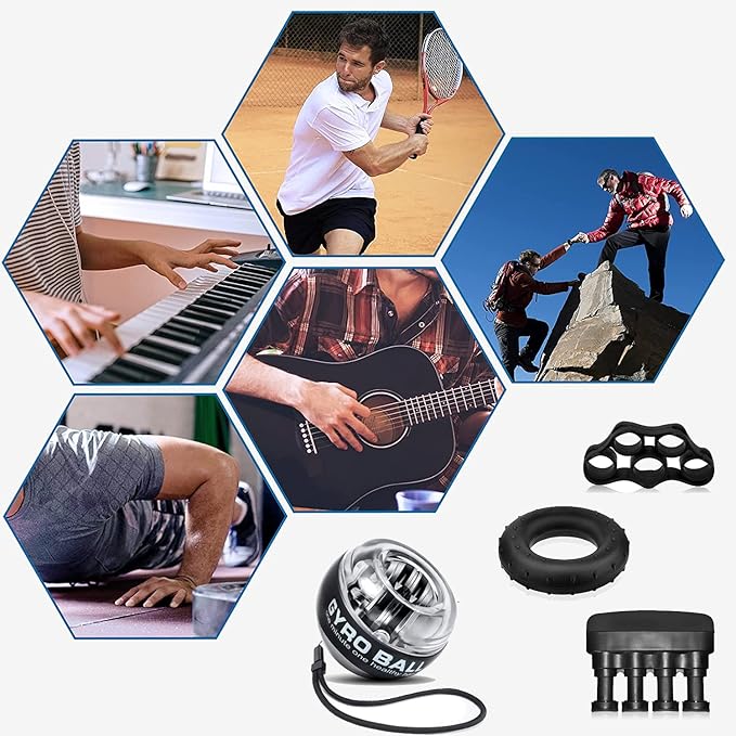 Hand Grip Strength Trainer Kits 4 Pack, Hand gripper strengthener, Forearm strengthener, Wrist Strengthener, Finger Exerciser,Hand Gripper, Gyroball Gyro Ball,Strength Trainer for Athletes, Pianists