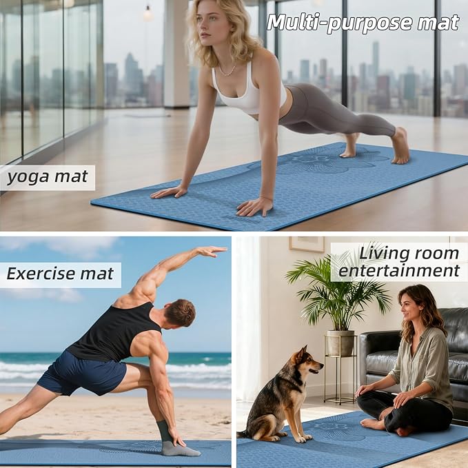 Large Yoga Mat 76"x 40"x10mm (2/5 inch) – Extra Thick & Wide, TPE Fitness Mat, Printed Non-Slip Exercise Mat with Carrying Strap for Men & Women, Pilates, Stretching, Fitness & Workout