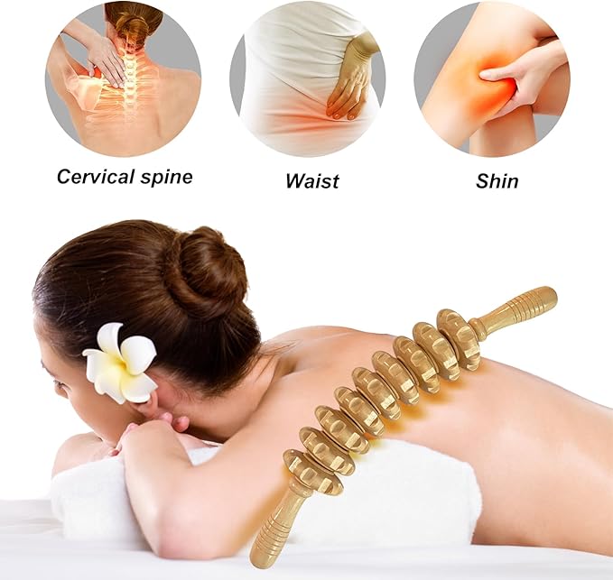 Manual Massage Stick, Curved Wooden Handheld Roller Trigger Point Massager for Fascia, Cellulite, Muscle & Abdomen, Body Therapy Massager, Belly Relief Tool, White