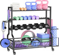PARTPHONER Adjustable Dumbbell Rack, Weight Rack for Home Gym Storage, Home Gym Storage for Stores Dumbbells, Kettlebells and Yoga Mats, All in One Workout Storage Racks with Wheels and Hooks, Durable Powder Coated Steel