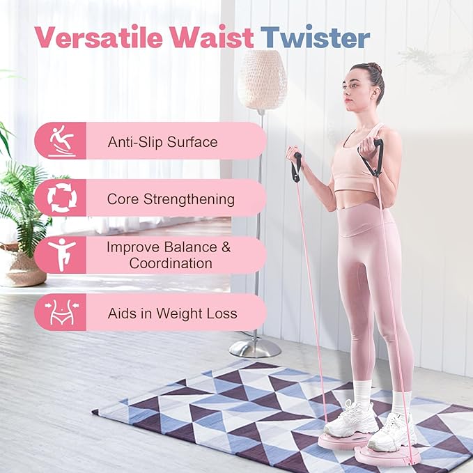 Ab Twister Board, Waist Twister Machine with Resistance Bands, Waist Twisting Disc for Core & Ab Exercise, Foot Massage, Ideal for Slimming Workout