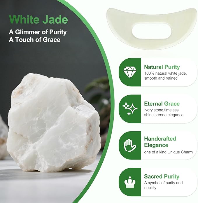 Jade Stone Gua Sha Massage Tool Set Larger Guasha Board with Handle Muscle Scraping Massage Tools Facial Anti Cellulite Spa Acupuncture Tools for Massage, Lymphatic Drainage Valentine's Day Gifts