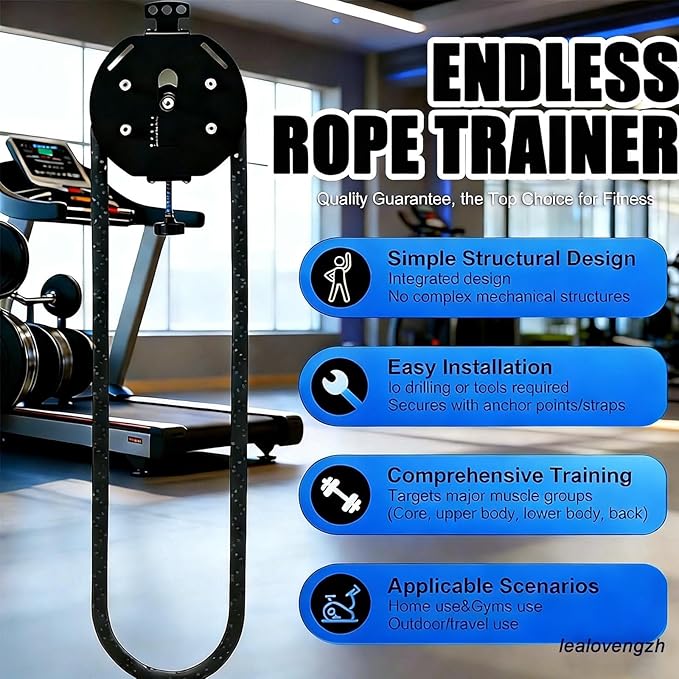 Endless Rope Trainer | Suspension Endless Rope Pulley System | Adjustable Resistance Trainer Machine | Closed-Loop Nylon Rope | Home Gym Infinity Rope for Interval Resistance Training