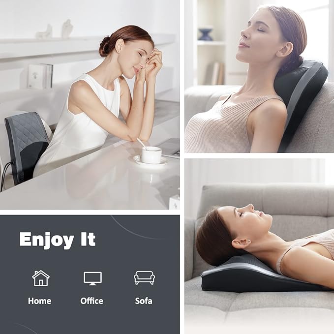 Boriwat Back and Neck Massager with Heat - 3D Kneading Massage Pillow for Neck, Shoulder, Leg Pain Relief - Gifts for Men, Women, Mom, Dad - Relax at Home, Office, Car - Dark Gray