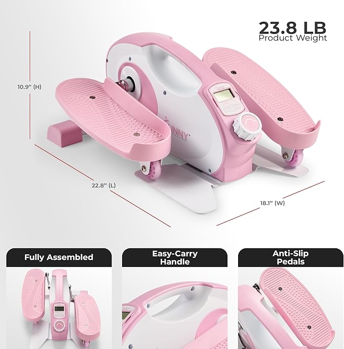 Sunny Health & Fitness Under Desk Elliptical Machine, Portable Sitting or Stand Peddler Exerciser for Seniors Home Office, SunnyFit App Access via Bluetooth with Optional Handlebar or Resistance Band