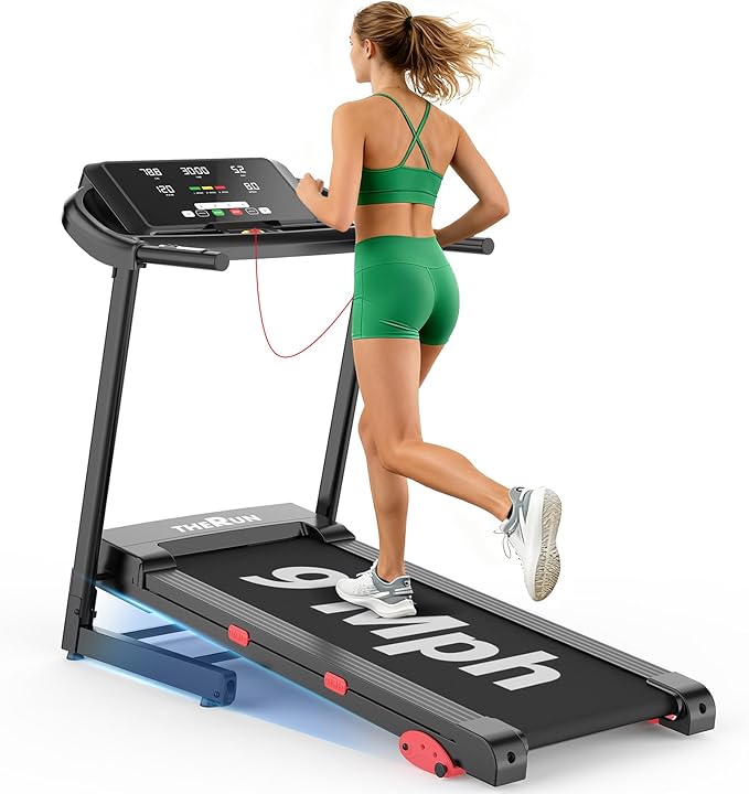 THERUN Incline Treadmill 18" LED Screen & 16.5‘’ Wide Belt, Running Treadmill 2 Layers Shock-Absorbing, Foldable for Indoor Fitness Workouts