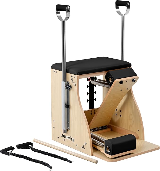 Pilates Combo Chair for Home Workouts, Wunda Chair with 5-Level Handles, Split Pedals, Resistance Bands, for Studio, Gym, Pilates Workout, Rehabilitation Exercises, Easy Assembly