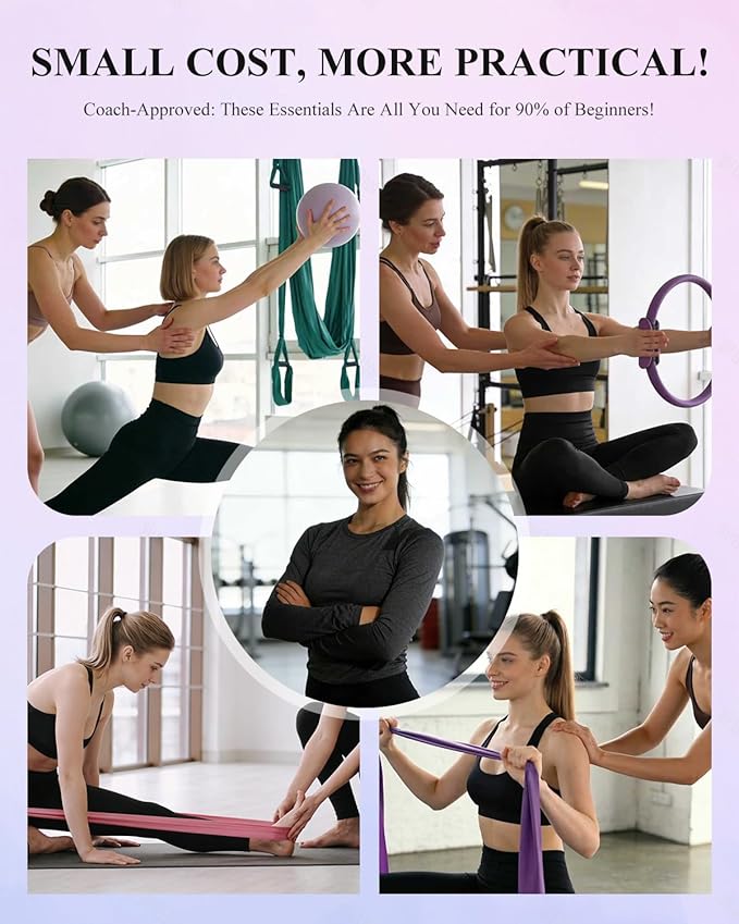 Home Workout Pilates Kit for Women, Better me Pilates Ring and Ball Set Essentials Equipment, with 5 Resistance Bands, Massager Roller, Yoga Starter Accessories for Toning Arms, Thighs & Core