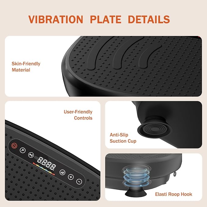 Vibration Plate Exercise Machine, Vibration Plate Platform for Lymphatic Drainage, Stand Shake Board Whole Body Workout Vibrating Plate for Weight Loss with Resistance Bands for Women Men