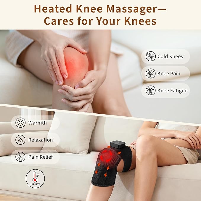 Nekteck Knee Massager with Heat - Cordless Heated Knee Brace with Vibration for Pain Relief, Rechargeable Knee Heating Pad with 5 Heat Levels and 3 Massage Mode, Ideal Gift for Mom Dad