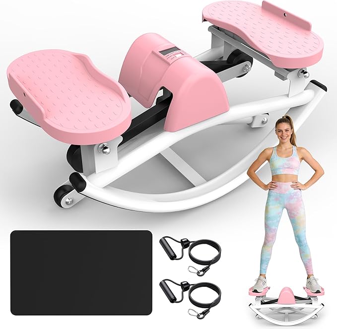 Rocking Stepper for Exercise at Home, 3D Motion Stair Stepper with Resistance Bands & Balance Board, Low-Impact Full Body Workout Equipment, Stable Structure Exercise Equipment[New Vision]