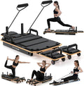 Pilates Board Reformer for Home Workout, Reformer Board, Glide Board, Sliding Rails, Maple Wood Deck & High-Strength Steel Rails, Adjustable Resistance Bands, PU Wheels, Quick Assembly