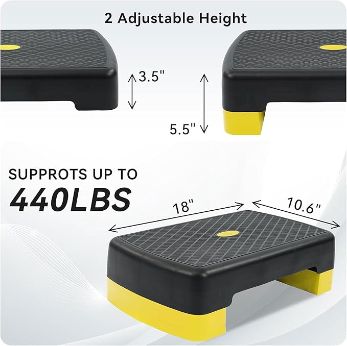 Fitvids Aerobic Step Platform Trainer with Adjustable 2-Level Risers, 400 Pound Weight Capacity – Non-Slip Exercise Stepper for Cardio, Strength, and Fitness Workouts, 18-Inch, Multiple Colors