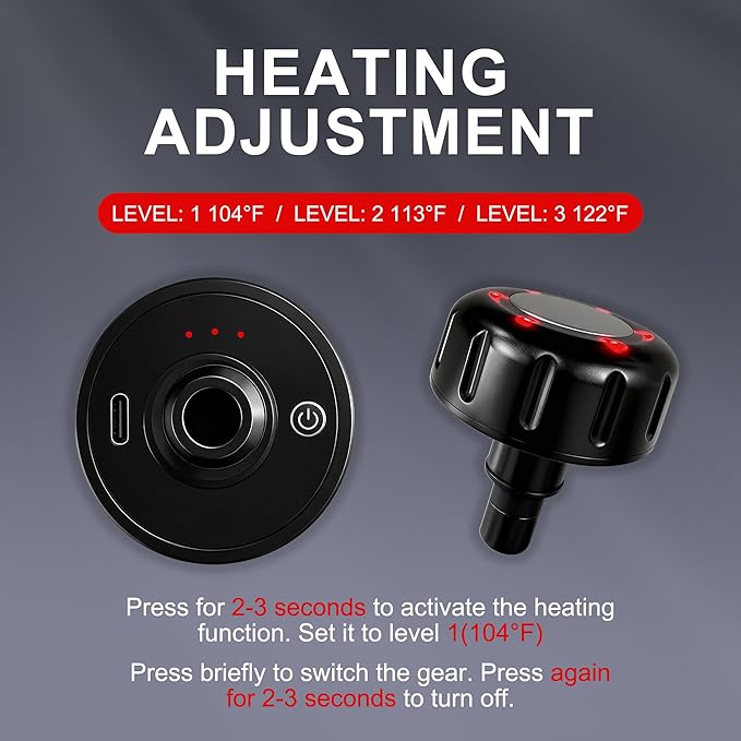 Heating Head for Small Massage Gun - 3-Temp Settings (104/113/122°F) & 15-Min Auto-Off, Portable Rechargeable Handheld Accessory for Muscle Pain Relief