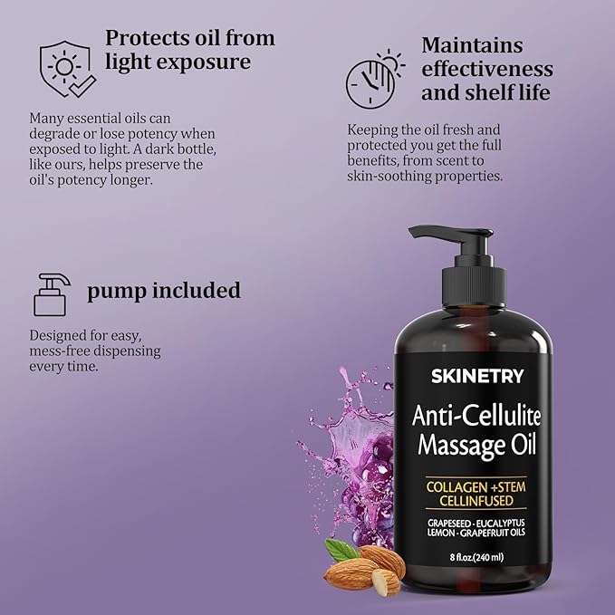 Massage Oil Nourish Your Skin & Senses – Firming Body for Smoothing Cellulite & Improving Texture. Silky, Fast-Absorbing Formula with Collagen & Stem Cell – 8 Fl Oz Aromatherapy Massage