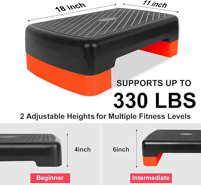 Exercise Workout Aerobic Step Platform Trainer, 18" Aerobic Stepper with 4"-6" Adjustable Height Risers