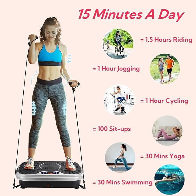 TLSUNNY Vibration Plate,3D Shake Board,Power Workout Platform,Full Body Shaping,Weight-Loss Exercise Machine for Lymphatic Drainage,W/2 Resistance Bands, Acupressure Foot Pedal&Remote Control