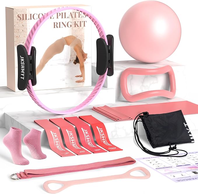 Pilates Ring Kit for Women, Pilates Equipment – 14.5" Home Magic Circle Workout with Pilates Ball, Resistance Bands, Better me Pilates Essentials Starter Set for Beginners Toning Shape Full Body