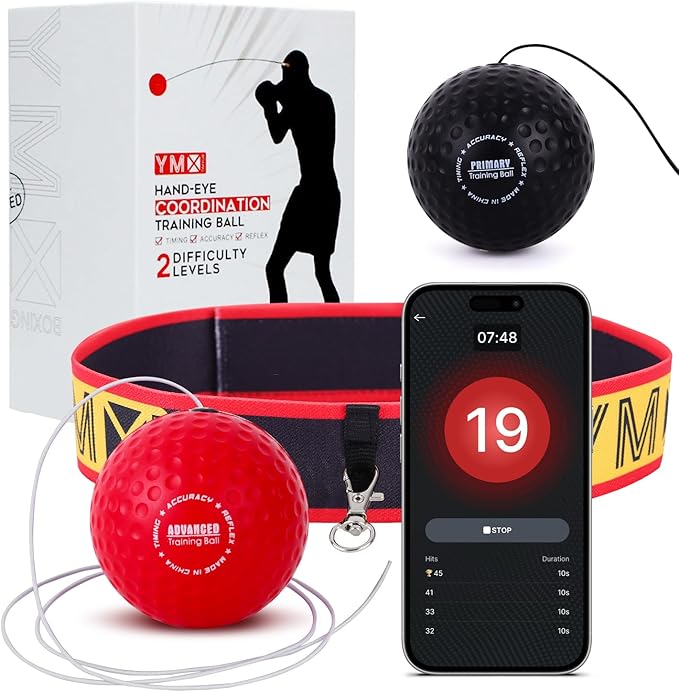 YMX BOXING® Training Reflex Ball with Counter App - Adjustable Elastic Headband, Light Weight Soft Foam Balls - Improve Coordination, Reaction Speed, Focus, Accuracy - Cardio Sports Exercise Equipment
