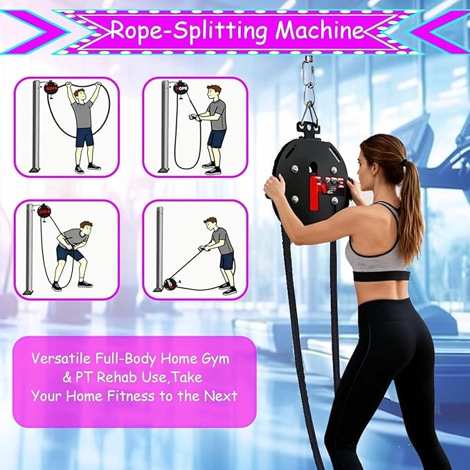 Resistance Trainer Machine, Endless Rope Trainer | Adjustable | Suspension Endless Rope Pulley System | Closed-Loop Nylon Rope | Home Gym Infinity Rope for Interval Resistance Training Black