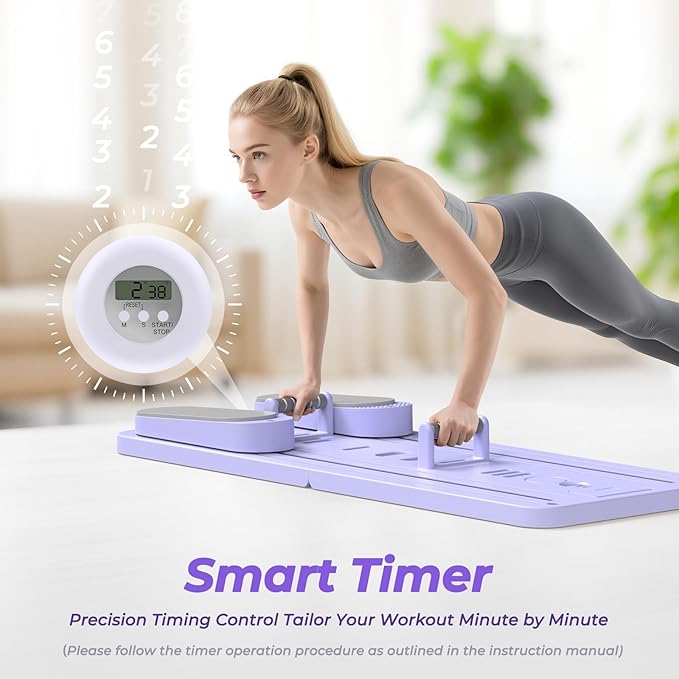 Multifunctional Pilates Board, Pilates Reformer Sets 7-in-1 Foldable Pilates Reformer Machine for Home Workout with Timer, Phone Holder, Push-up Bar, Ab Board, 330LBS Capacity Portable Set