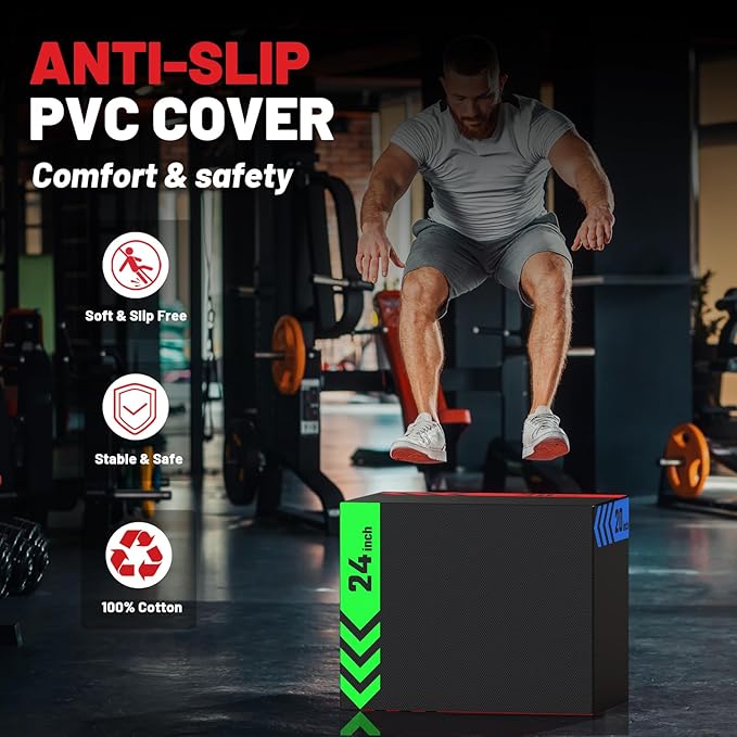 papababe 3-in-1 Plyometric Box Multi-use Jumping Exercise Equipment Trainer with Anti Slip Surface and High Density Foam for Workout Training