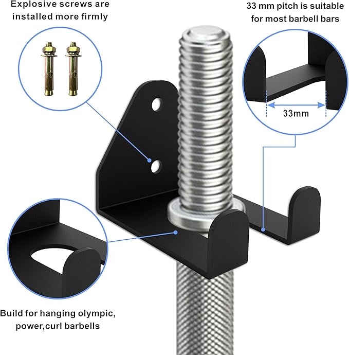 Barbell Storage Rack, Heavy Duty Vertical Hanging Barbell Rack, Wall Mounted Barbell Holder, Olympic Wall Mount Barbell Holder Space Saving Bar Holder Suitable for for Home, Commercial, Garage Gym