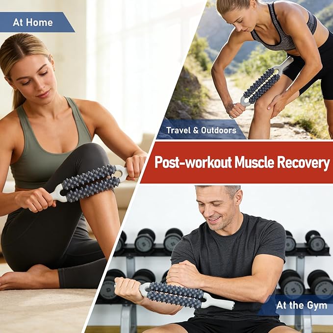 Muscle Roller Stick, Double Row Deep Tissue Massage Stick for Muscle Recovery, Portable Massage Roller for Legs, Calves & Back, Trigger Point Therapy for Athletes & Runners
