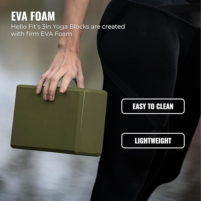 Hello Fit 3" Yoga Block, 10 Pack Bulk EVA Foam Yoga Blocks, Firm and Supportive Yoga Brick, Balance Foam for Stretching, Pilates, and Workout, 3" x 6" x 9"