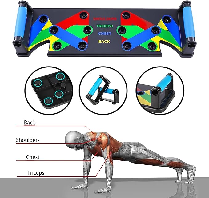 Pushup Board 9 in 1 Home Workout Stand, Abdominal Training Fitness Muscle Equipment Exerciser for Arm Chest Back Tricep & Shoulder, Strength Training Push Up Bars.