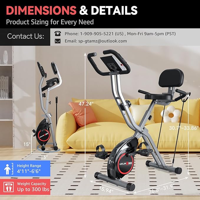 Foldable Exercise Bike Stationary Bikes for Home, 5 IN 1 Indoor Workout Bike, Cycling Bike with 16-Level Quiet Magnetic Resistance, 6.6 LBS Flywheel and 300LBS Capacity for Senior and Home Workout