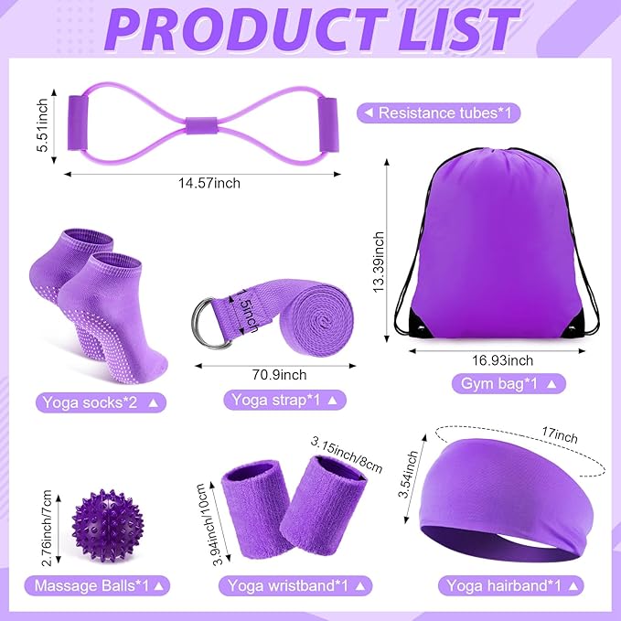 15 pcs Pilates Kit for Women Home Pilates Yoga Fitness Set with Pelvic Floor Trainer 5 Resistance Band Stretching Strap Non Slip Sock Ball Wristband Headband Gym Bag