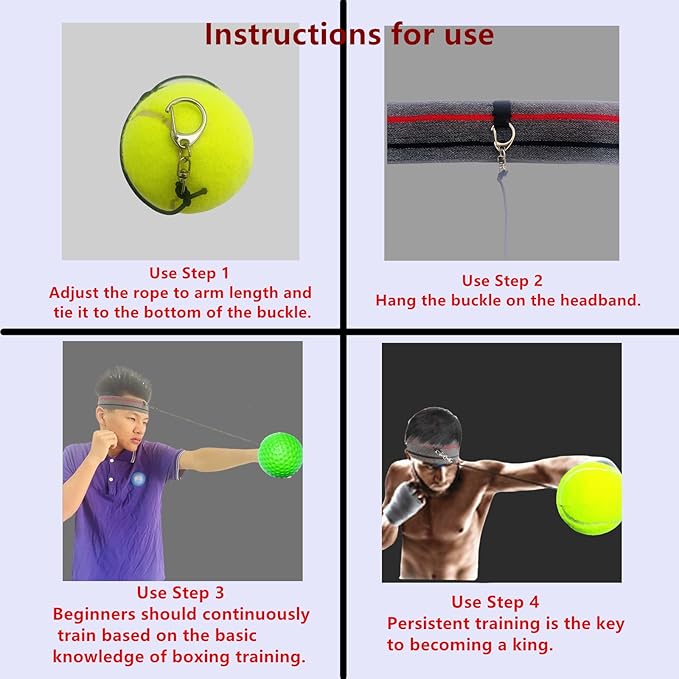 reflex Balls Boxing Headband Set for MMA Boxing Reaction Training 4 Different levels Balls+2 Sweat Absorbing Headbands+4 Spare Lines+2 gloves for all people