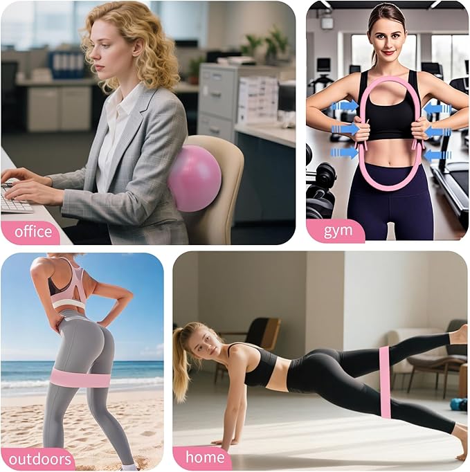 Pilates Essential Kit - Yoga Kits for Home Workout, with Pilates Ring and Ball Set, Resistance Bands for Toning Arms, Thighs/Legs & Core, Yoga Brick and 1.8-Metre Strap