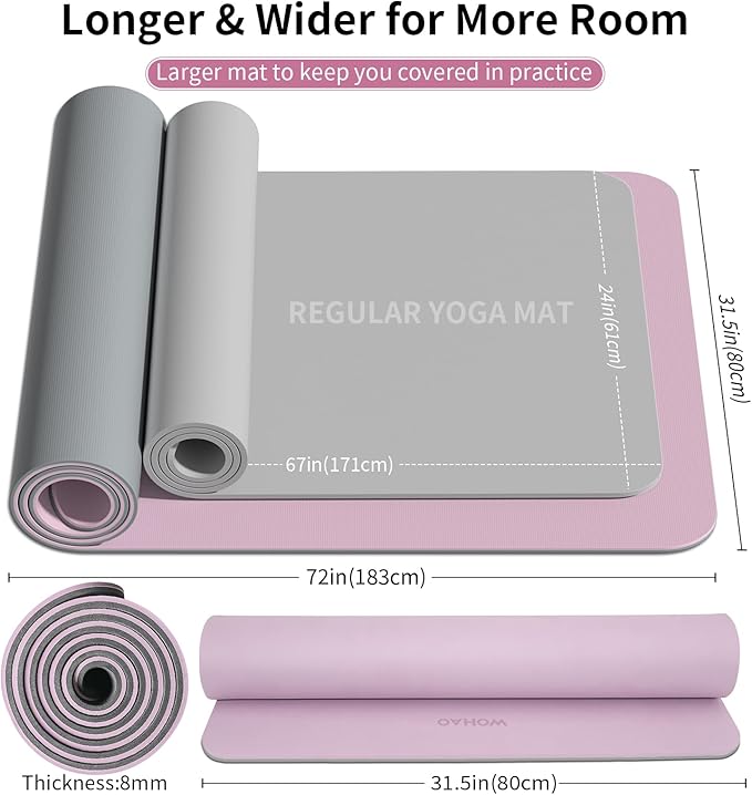 Extra Thick 8mm Yoga Mat, 72"x28" Non Slip Exercise Mat, Reversible 2-Sided Dual Color Premium POE Material, with Carrying Strap for Yoga, Pilates, Home Gym