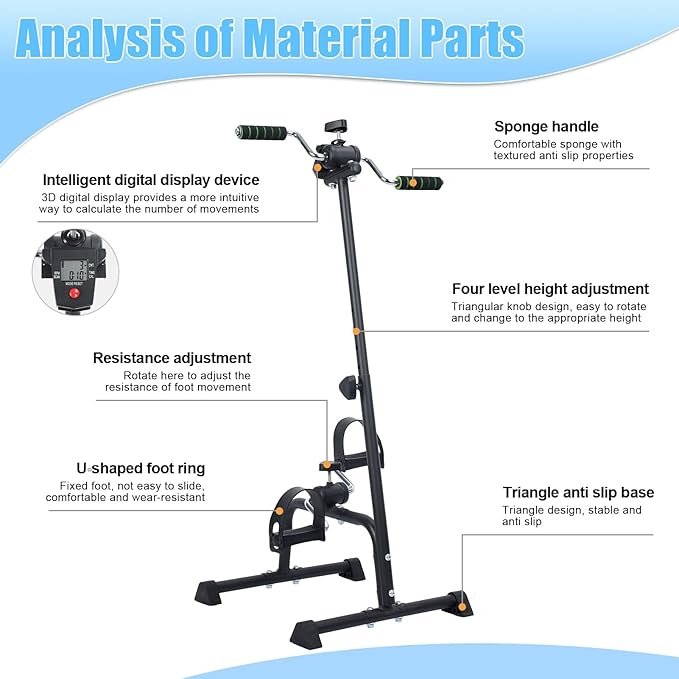 Pedal Exerciser Bike, Hand Arm Leg Knee Peddler, Arm Leg Knee Physical Therapy Exercise Bike, Adjustable Fitness Equipment Monitor for Total Body