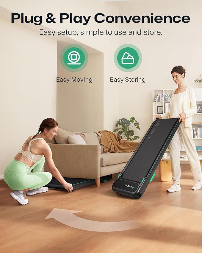 UREVO Smart Walking Pad, Quiet Under Desk Treadmill with APP & Remote, Portable Shock-Absorbing Walking Jogging Machine, Sleek Compact Design for Home Office Fitness